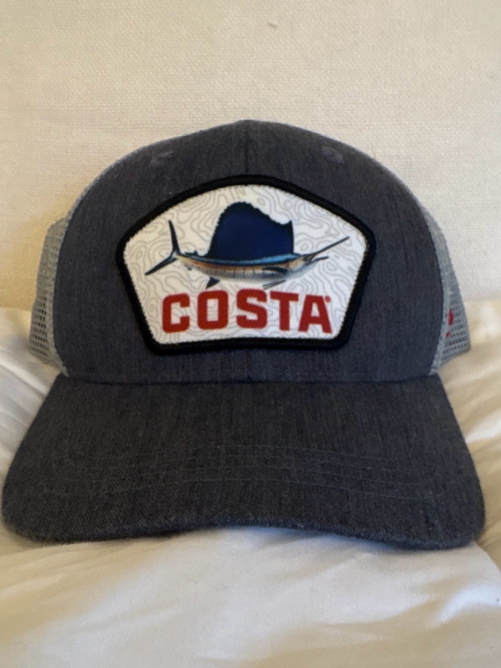 Costa Hat with Blue Logo Patch and Gray Trim